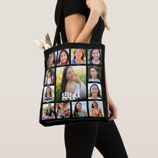 Tote Bag Black Graduation K-12 Bold Modern Photo Collage (De près)