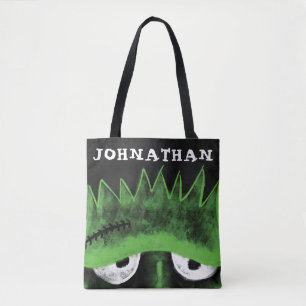 Tote Bag Black & Green Frankenstein Monster Face Halloween