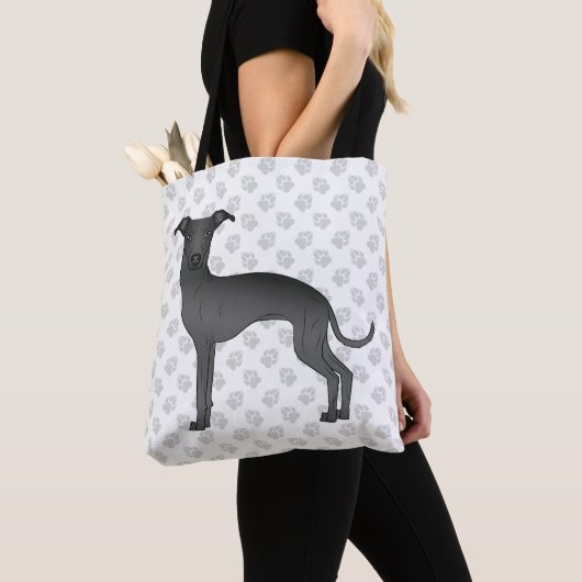 Tote Bag Black Italien Greyhound Cute Cartoon Chien avec pa (De près)
