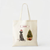 Tote Bag Black Lab Funny Chien de Noël et arbre (Devant)