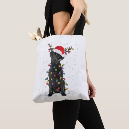 Tote Bag Black Lab Labrador Christmas Tree Light Pyjama Chi (De près)