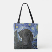 Tote Bag Black Lab Puppy Starry Night Van Gogh Inspiré  (Dos)