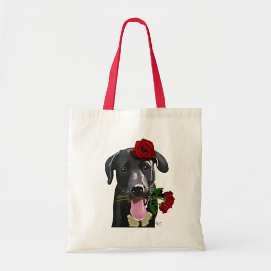 Tote Bag Black Labrador avec Roses 2 (Devant)