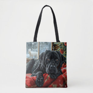 Tote Bag Black Labrador Chien Festive de Noël