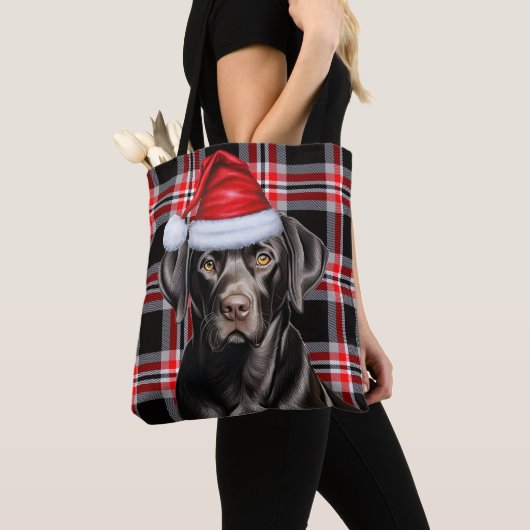 Tote Bag Black Labrador Christmas Dog Seasonal Plaid (De près)