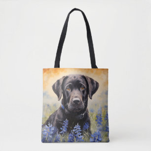 Tote Bag Black Labrador dans Bluebonnets