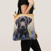 Tote Bag Black Labrador dans Bluebonnets (De près)