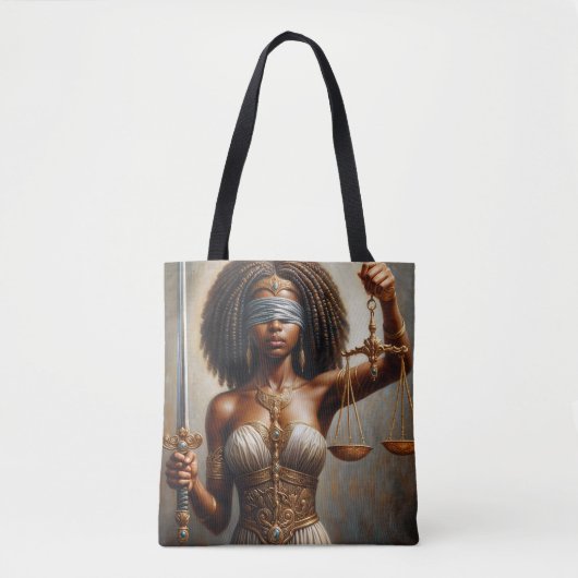 Tote Bag Black Lady Justice Holding Scales and Sword Art (Devant)