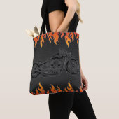 Tote Bag Black Leather Orange Flames (De près)