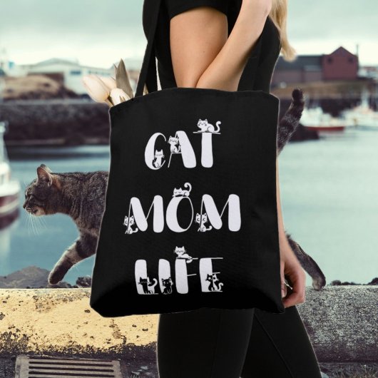 Tote Bag Black Modern Chat Maman Vie Mère mignonne Fête des