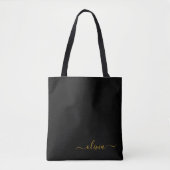Tote Bag Black Name Gold Girl Script Monogramme moderne (Devant)