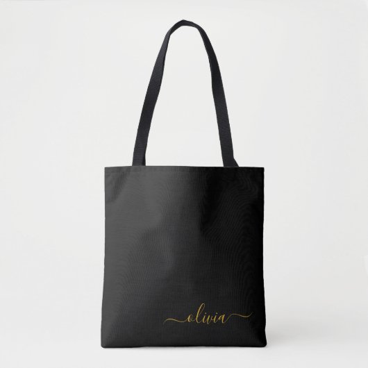 Tote Bag Black Name Gold Girl Script Monogramme moderne (Devant)
