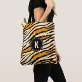 Tote Bag Black Orange Tiger Stripes Pattern Monogram (De près)