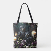 Tote Bag Black Owls Skull and Candles (Dos)
