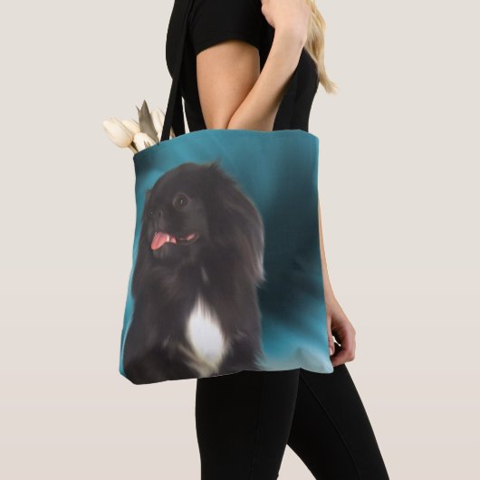 Tote Bag Black Pekingese Blue Swils Dog Art (De près)