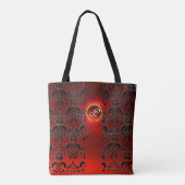 TOTE BAG BLACK RED DAMASK FLORAL, RUBY GEMSTONE MONOGRAM (Dos)