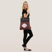 Tote Bag Black Red Damask Girly Tendance Monogramme initial (Sur le modèle)
