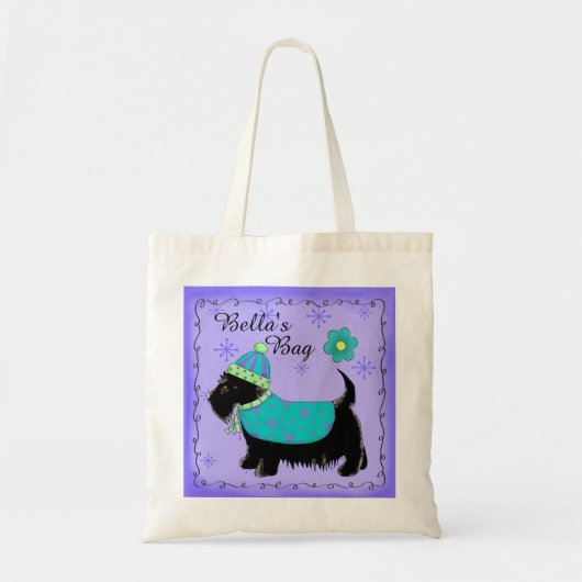 Tote Bag Black Scottie Terrier Chien Personalisé Purple (Devant)