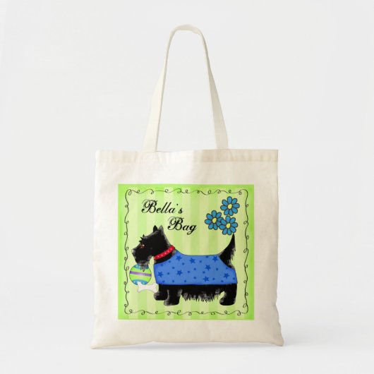 Tote Bag Black Scottie Terrier Chien vert personnalisé (Devant)