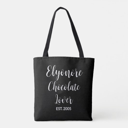 Tote Bag Black Script Name Established Chocolate Lover (Dos)
