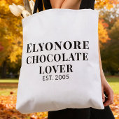 Tote Bag Black Script Name Established Chocolate Lover