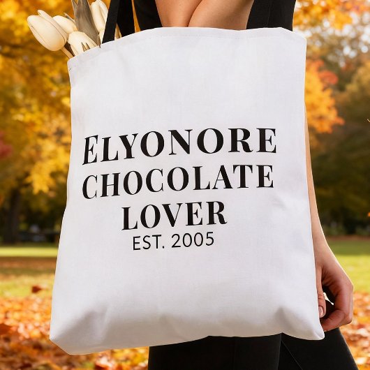 Tote Bag Black Script Name Established Chocolate Lover