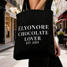 Tote Bag Black Script Name Established Chocolate Lover