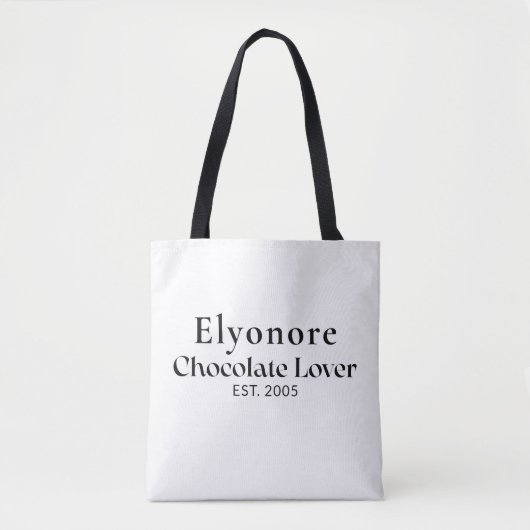 Tote Bag Black Script Name Established Chocolate Lover (Devant)