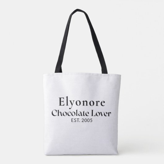 Tote Bag Black Script Name Established Chocolate Lover (Dos)
