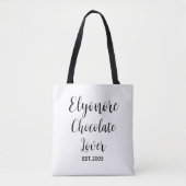 Tote Bag Black Script Name Established Chocolate Lover (Devant)