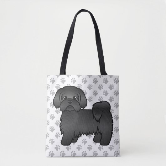 Tote Bag Black Shih Tzu Cute Cartoon Chien & Patrouilles (Devant)