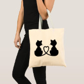 Tote Bag Black Silhouette Of Two Cats In Love (Devant (produit))