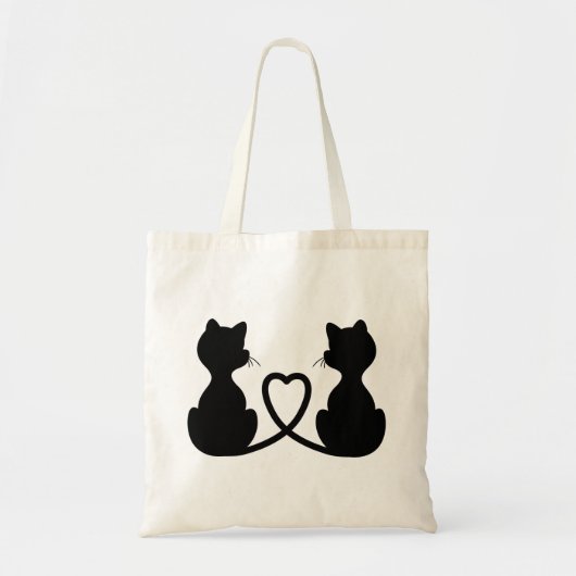 Tote Bag Black Silhouette Of Two Cats In Love (Devant)