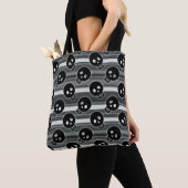 Tote Bag Black Skulls on Black White Stripe Pattern (De près)