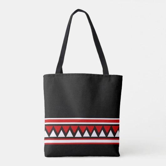 Tote Bag Black, White and Red Tribal Triangles (Dos)