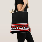 Tote Bag Black, White and Red Tribal Triangles (De près)