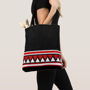 Tote Bag Black, White and Red Tribal Triangles
