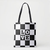 Tote Bag Black White Checker LOVE (Devant)