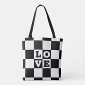 Tote Bag Black White Checker LOVE (Dos)
