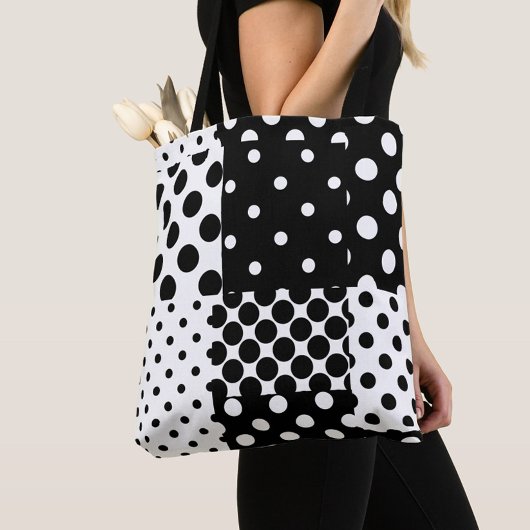 Tote Bag Black White Fashion Polka Dots Style Design