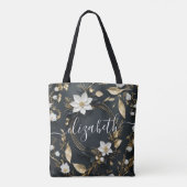 Tote Bag Black White & Gold Floral Wreath Mariage Mariée Mm (Dos)