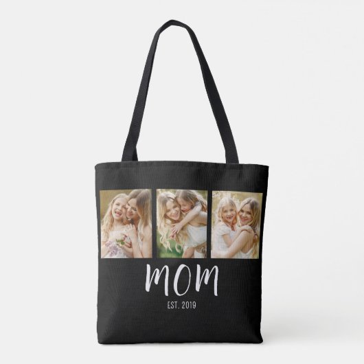 Tote Bag Black White Mom Established Script 3 Photo Elegant (Dos)