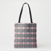 Tote Bag Black White Red Classic Checkered Fabric (Devant)
