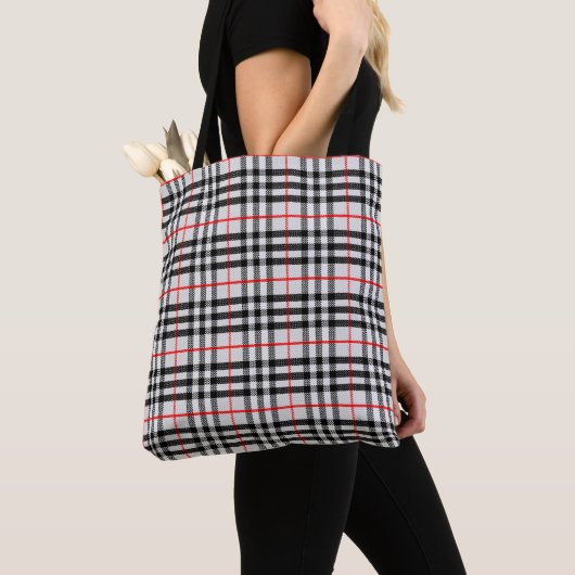 Tote Bag Black White Red Classic Checkered Fabric (De près)