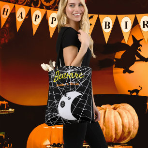 Tote Bag Black White Spider Webs et mignon Fantôme moderne