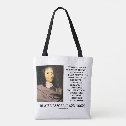 Tote Bag Blaise Pascal Gain Loss Wagering God Existe Citati (Dos)