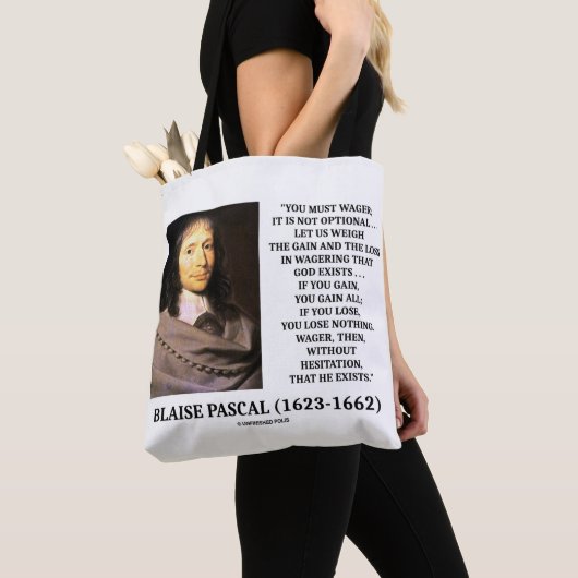 Tote Bag Blaise Pascal Gain Loss Wagering God Existe Citati (De près)
