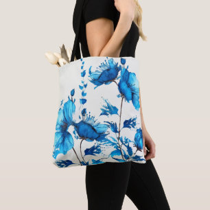 TOTE BAG BLANC AVEC DE JOLIES FLEURS BLEUES DE COULEUR D'EA