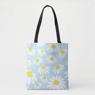 Tote Bag Blanc bleu marguerite Arrière - plan sans couture