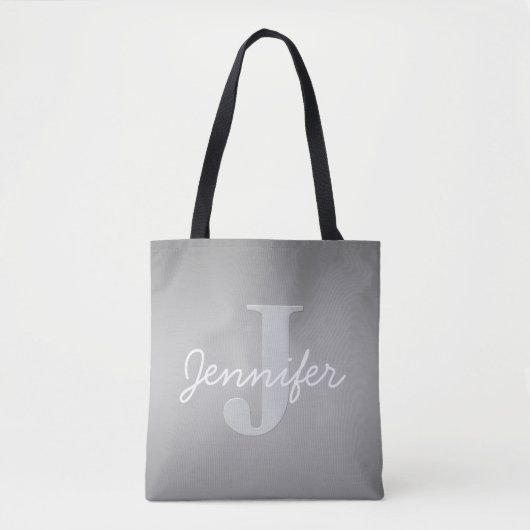 Tote Bag Blanc Cursive & Monogramme Gris | Couleurs Modifia (Devant)